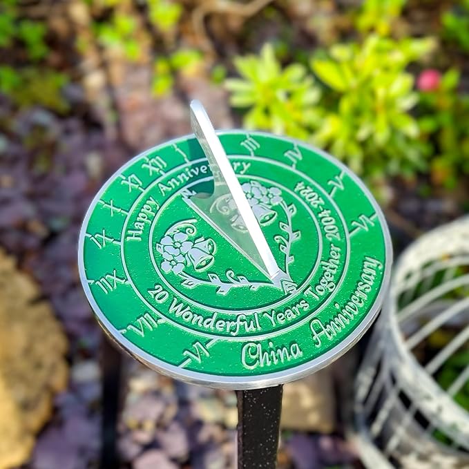 Anniversary Sundial Gift for 20th China Wedding Anniversary in 2024 - Recycled Metal Home Decor Or Garden Present Idea - Handmade in UK for Him, Her Parents Or Couples 20 Year Celebration