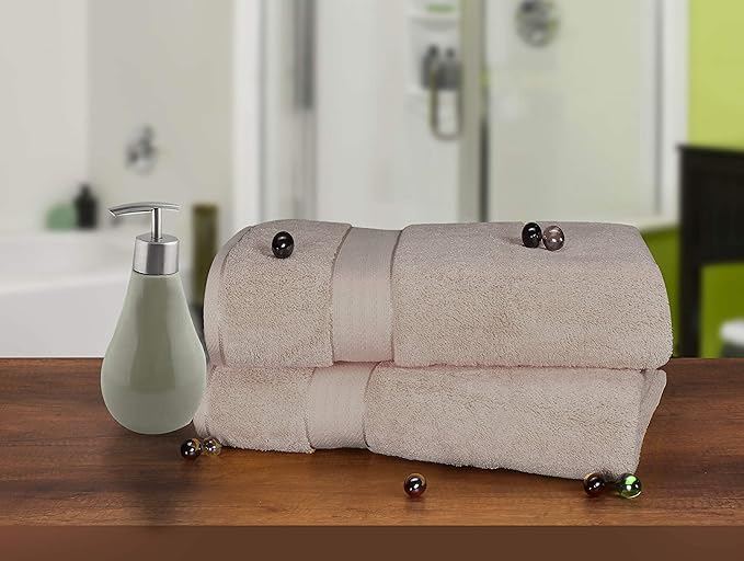 GLAMBURG 700 GSM Premium Oversized Extra Large Cotton 2 Pack Bath Sheet 35x70-100% Combed Cotton - Luxury Hotel & Spa Quality - Durable Ultra Soft Highly Absorbent - Tan