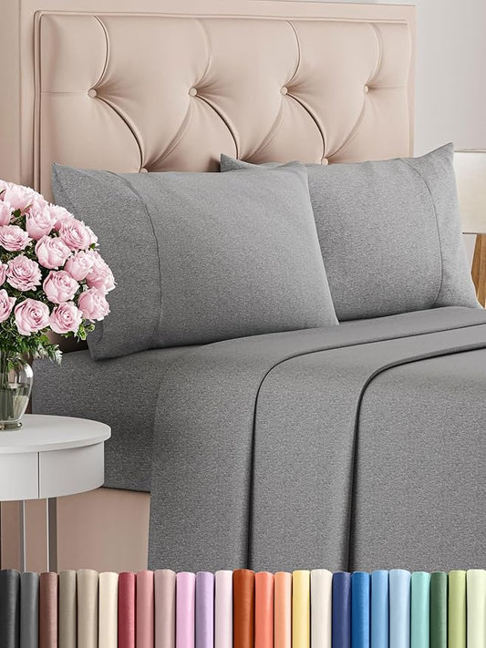 Full Size 4 Piece Sheet Set - Comfy Breathable & Cooling Bed Sheets Set - Hotel Luxury Bedding for Women, Men, Kids, Teens, Boys & Girls - Deep Pockets, Soft & Wrinkle Free - Grey (Heathered Sheets)