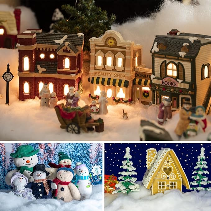 Apragaz Christmas Fake Snow Decoration, 1.1 LB Artificial Snow Fluffy Fake Snow Bulk, Flame Resistant Indoor Snow for Winter Village, Nativity, Christmas Tree, Christmas Decoration