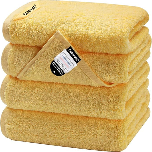 SEMAXE Yellow Hand Towels for Bathroom, 100% Cotton Towels with Hanging Loops, Hotel Spa Quality Absorbent Towels, 27" L x 16" W, 4 Piece Hand Towels, Gift Box Packaging