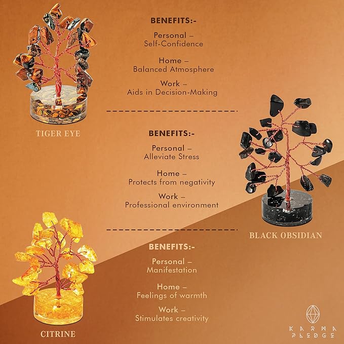 Crystal Tree Desk Decoration, Tree of Life 7 Chakra Healing Crystals & Stones for Positive Energy, Good Luck Gifts for Women and Mens, Set of 12 Handcrafted Trees for Home & Office (Orgone Base)