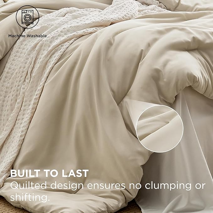 Bedsure Queen Comforter Set - 7 Pieces Beige Queen Bedding Set for All Seasons, Boho Contrasting Design Bed in a Bag with Comforter, Sheets, Pillowcases & Shams