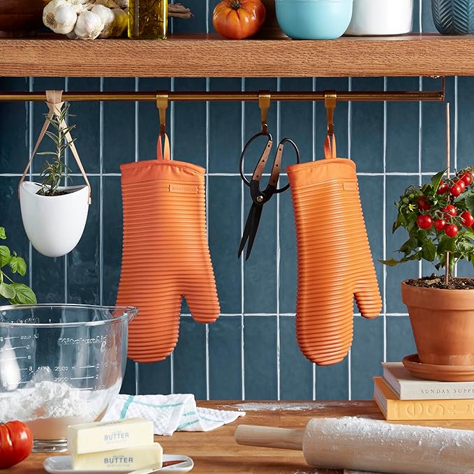 KitchenAid Ribbed Soft Silicone Oven Mitt 2-Pack Set, Honey, 7.5"x13"