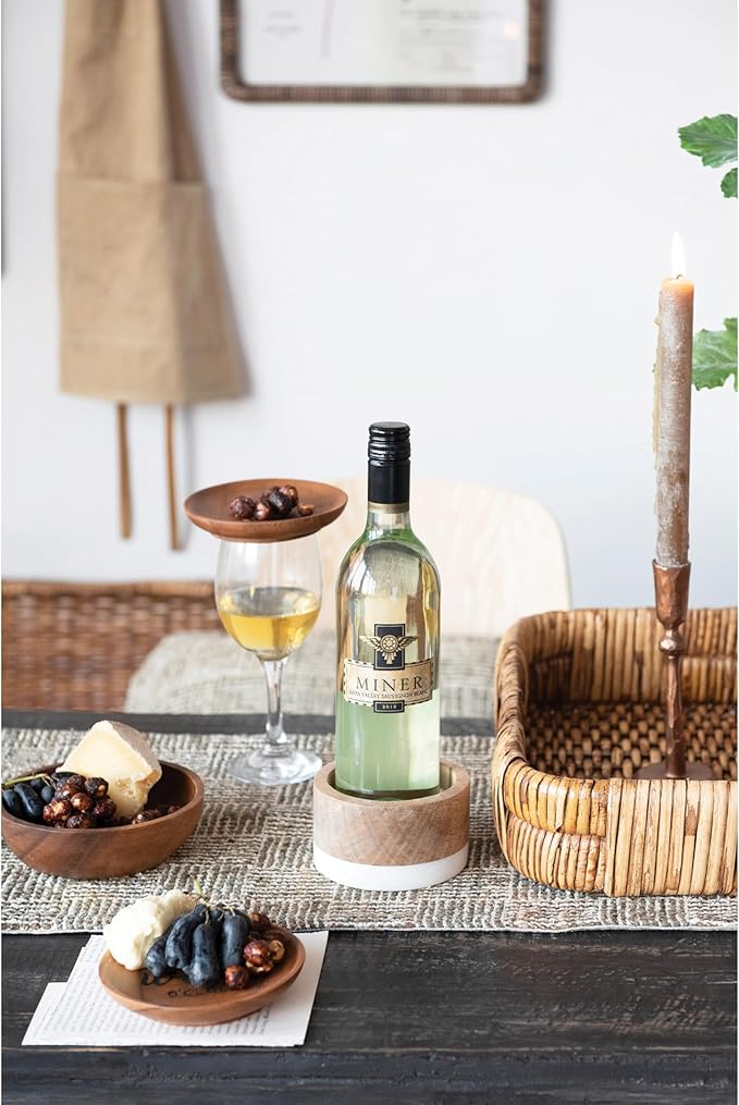 Creative Co-Op Mango Wood and Marble Bottle Holder