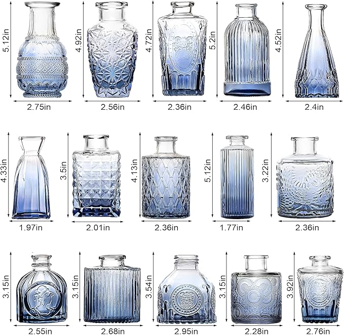 Arme Bud Vases Set of 32, Blue Vase for Centerpieces, Clear Bud Vase in Bulk, Mini Flower Vintage Cute Vases for Centerpieces, Small Glass Vases for Wedding Decor, Home Table Flower Décor