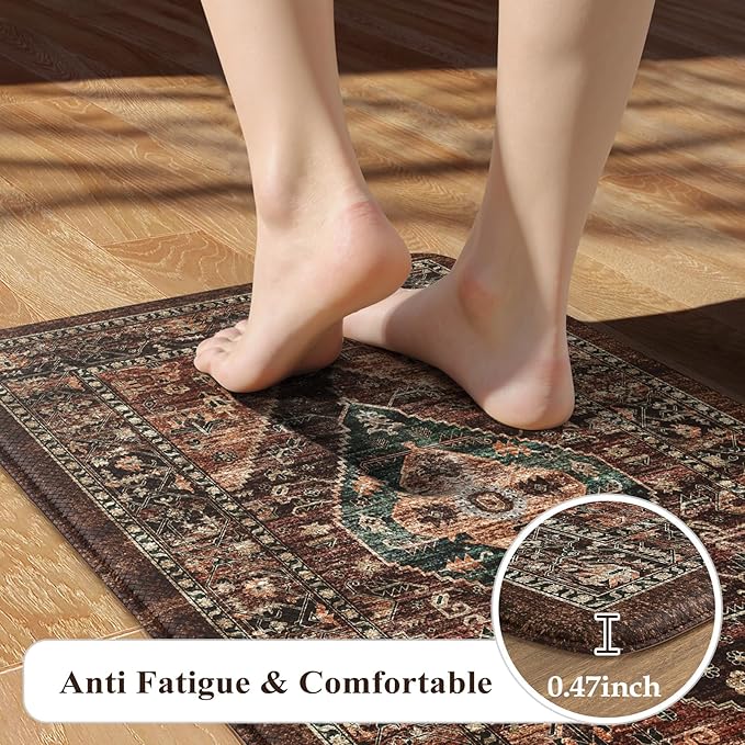 KIMODE Kitchen Mats for Floor Cushioned Anti Fatigue, Floral Kitchen Rugs Sets of 2, Brick Rugs for Kitchen Floor, Comfort Kitchen Floor Mats, Ergonomic Standing Desk Mat for Sink Laundry