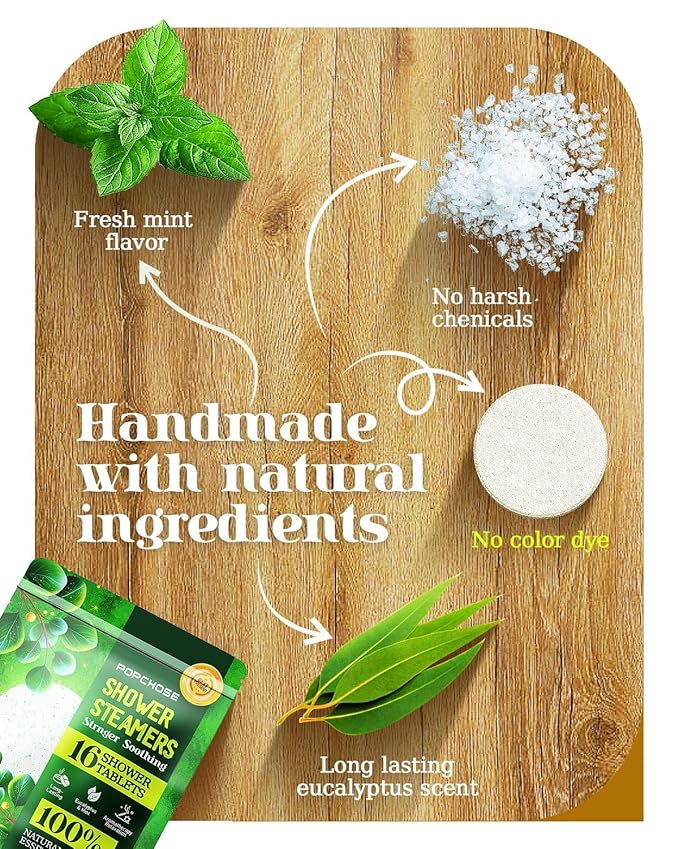 Shower Steamers Aromatherapy POPCHOSE 16 Pack Eucalyptus for Shower, Birthday Christmas Gifts Stocking Stuffers for Adults Her Mom Him, Quick Relief Nasal Congestion, Home SPA & Self Care Relaxation