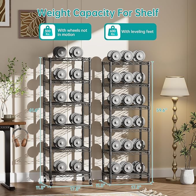 SINGAYE 6 Shelf Storage Wire Shelves Closet Bathroom Organizers Metal Pantry Kitchen Small Garage Shelving Unit Laundry Room Organization Home Narrow Rack Net Basket with Wheels Black