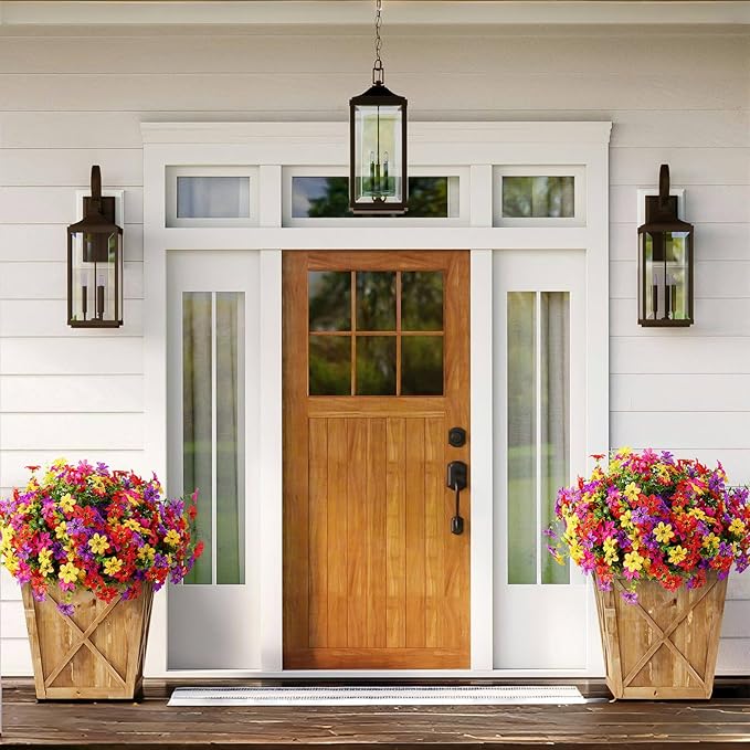 SHareconn Artificial Flowers for Outdoors Spring Decoration, Fake Silk Realistic Faux Plants UV Resistant for Outdoor Planter Porch Patio Summer Outside Decor, 20 Bundles,RedRosyPurpleYellow