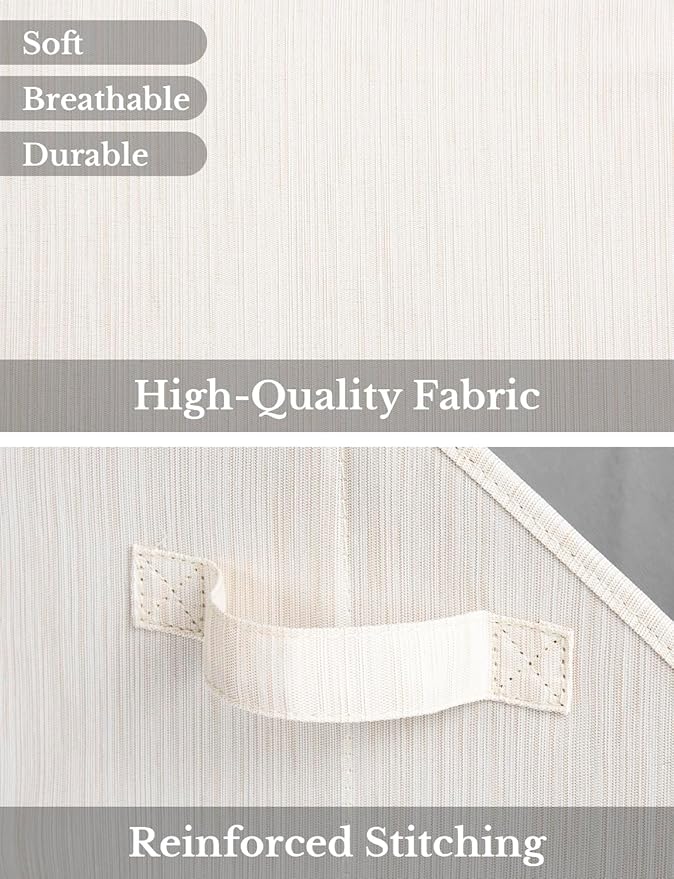 StorageWorks Closet Storage Bins, Trapezoid Organizer Box for Shelves, Fabric Clothes Bin, Foldable Organizing Baskets with Handles, Small, 3-Pack, Mixing of Beige, White & Ivory