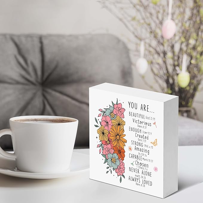 SSQBZU Christian Gifts: 'You Are Beautiful' Wood Box Sign, Christian Home Decor Accents for Christmas, Birthday, Thanksgiving, Easter & More
