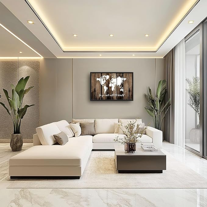 Flintis Large World Map Wall Art Go Ye Into All The World Pictures Wall Decor Abstract Canvas Painting Print Artwork Decoration Framed for Living Room Bathroom Master Bedroom Office 36L x 24W