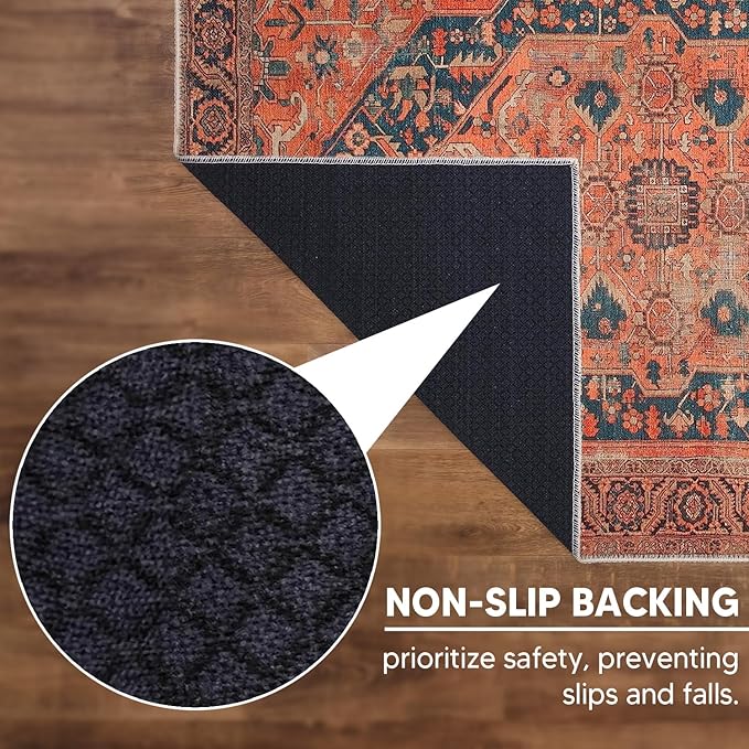 Keen Home Design 4x6 Rug - Machine Washable Area Rug with Non-Slip Backing, Ideal for Living Room, Dining Room, Bedroom - Vintage, Easy Clean, Durable, Low Pile Rug - (4' x 6')