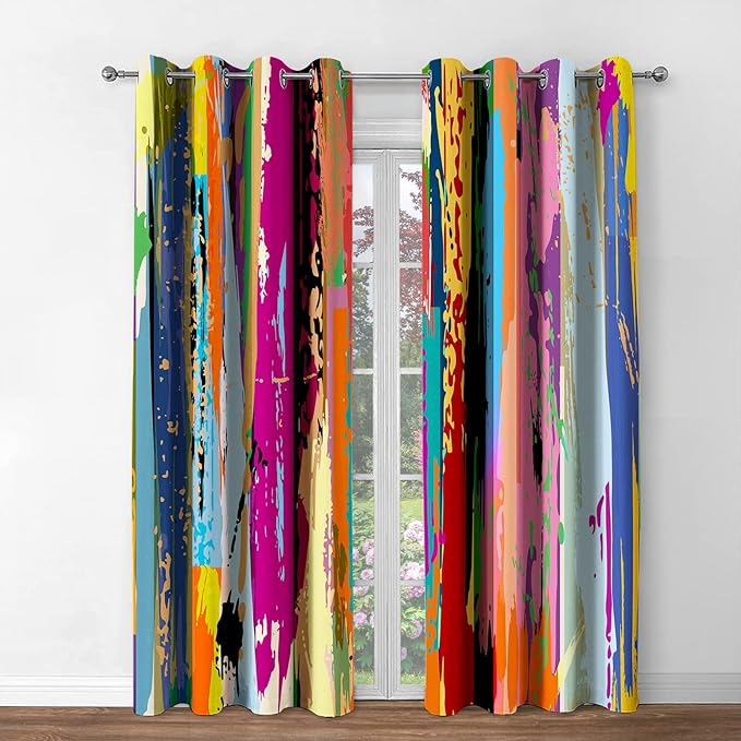 Jekeno Abstract Blackout Curtains Colorful Rainbow Design Multicolored Tainted Pattern Home Bedroom Living Room Hippie Decor Grommet Window Drapes 2 Panel Set, 42"x84"