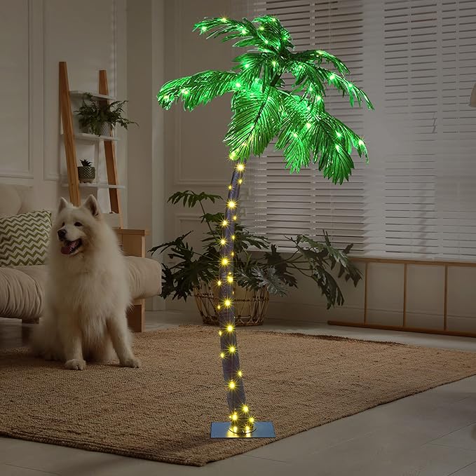 Lightshare 5 Feet Palm Tree 56LED Lights Artificial Fake Tree Decoration for Tiki Bar Outside Patio Porch Pool Christmas Nativity