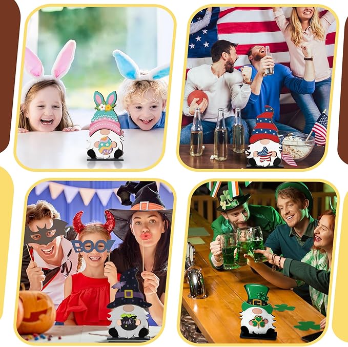 Blulu Interchangeable Wooden Gnome Decor DIY Holiday Seasonal Fall Gnomes Halloween Tiered Tray Decoration with Magnet Pieces Halloween Welcome Sign for Holiday Decorations(Cute)