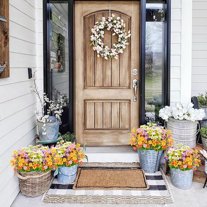 Uieke 6PCS Artificial Daisy Mums Flowers Outdoor UV Resistant Fake Silk Flowers No Fade for Outside Home DIY Garden Porch Window Box Décor (Orange Yellow. White, Purple)