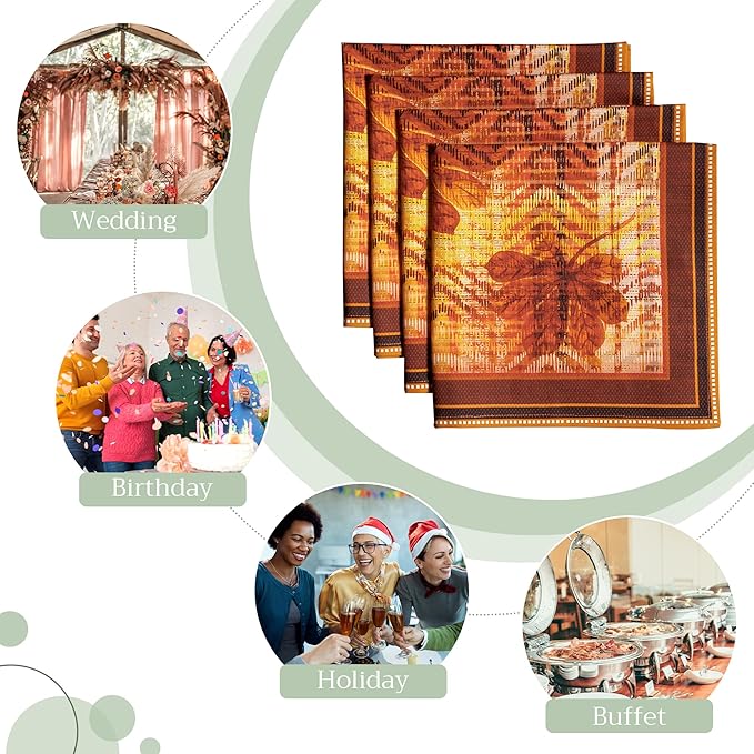 Maison d' Hermine Cloth Napkins Set of 4 100% Cotton Everyday Reusable Square Napkins Cloth Washable, Dinner, Party, Wedding, Restaurant (Thanksgiving Tartan, 20" x 20")