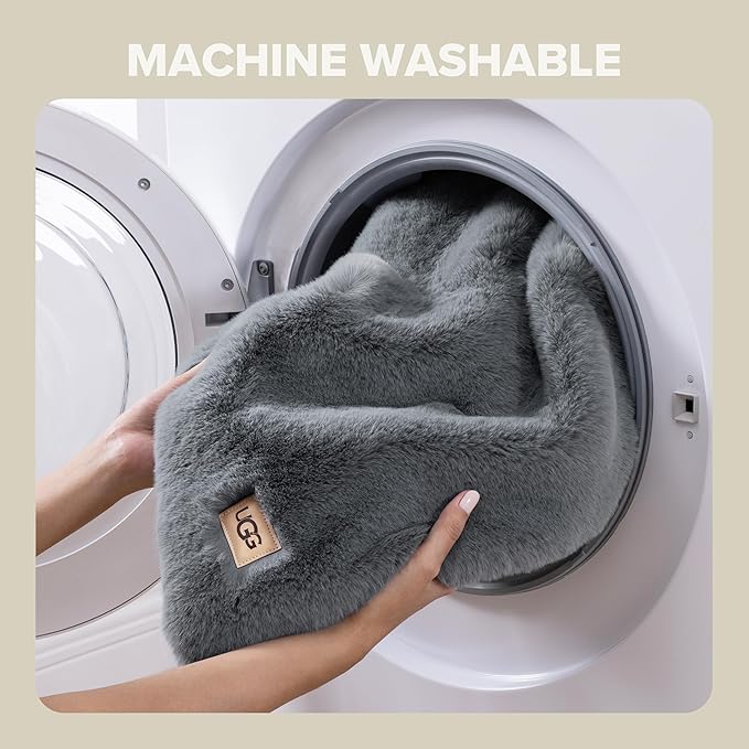 UGG Plush Faux Fur Throw Blanket Reversible Medium Weight Luxury Soft Throw Blankets for Bed or Chair, Hypoallergenic, Machine Washable, Home Decor, 50-inch x 70-inch, Chambray Blue Grey (Euphoria)