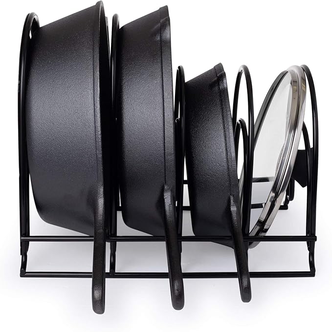 Cuisinel Heavy Duty Pots and Pans Organizer Rack - 12.2"-Inch Tall - 5 Tier Rack - Holds 50 LB - Cast Iron Skillets, Griddles, Shallow Cookware - Space Saving Kitchen Storage - No Assembly Required