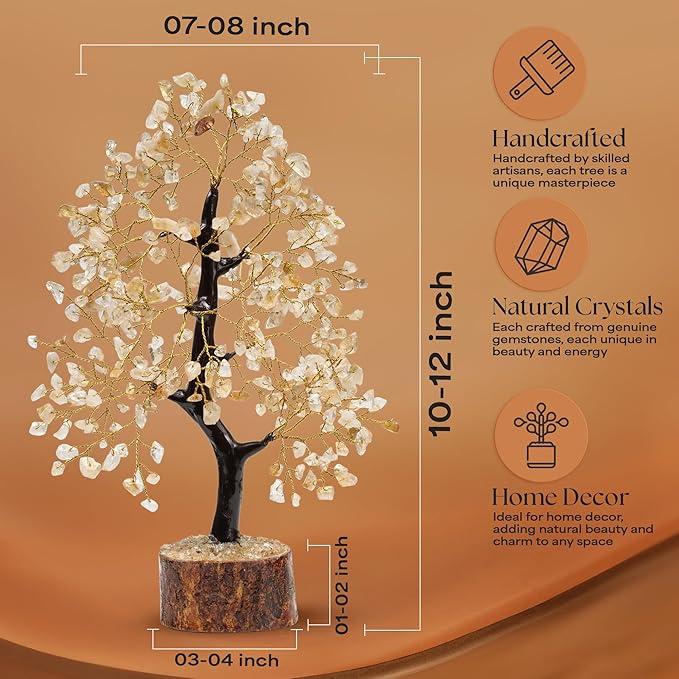 Citrine Crystal Tree, Money Tree for Wealth and Luck, Yoga Meditation and Home Decor - Shelf Decor Accents, Living Room Bedroom Office Decoration, Bookshelf Decor, Knick knacks, Buddha Statue