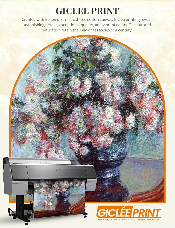 DECORARTS - Claude Monet Chrysanthemums 1882 Giclee Print with Gold Solid Wood Frame, Impressionist Large Framed Wall Art, Ready to Hang, Framed Size 28.75x34.75, Made in USA