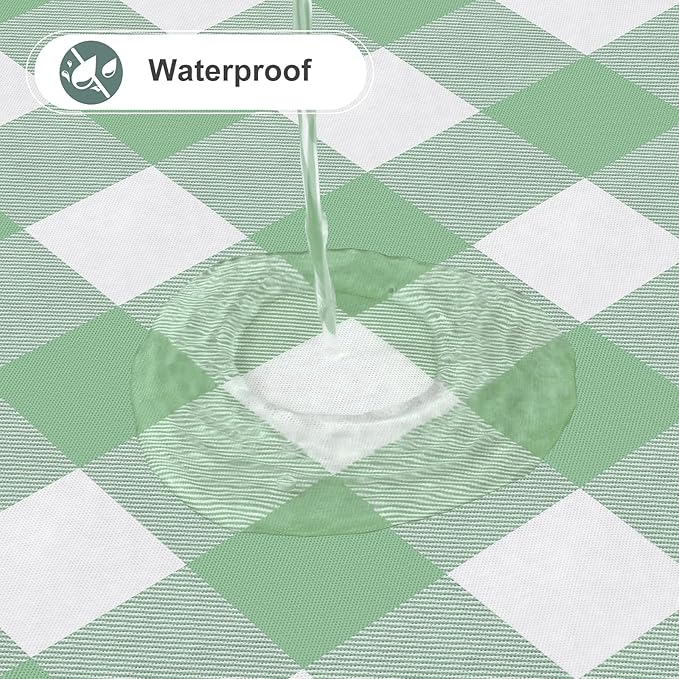 misaya Round Waterproof Vinyl Table Cloth, Buffalo Flannel Backed Tablecloth, Wipeable Plastic Table Cover for Dinner, Kitchen, Picnic (60", Sage Green and White)