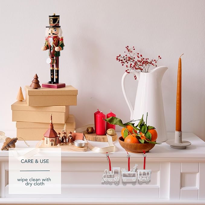 Nambe Holiday Train Mini Ornament Set – 3-Piece Engine, Toy Car & Caboose, Silver and Gold Plated Christmas Ornaments for Tree, Festive Holiday Décor, Gift Toppers or Collectible Keepsakes, 3" Each