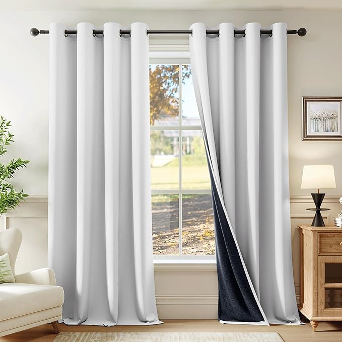 Beauoop White 100% Blackout Curtains 54 Inch Long 2 Panels for Bedroom Living Room Solid Room Darkening Thermal Insulated Soundproof Energy Saving Grommet Top Window Treatment Drapes,52x54 2 Set
