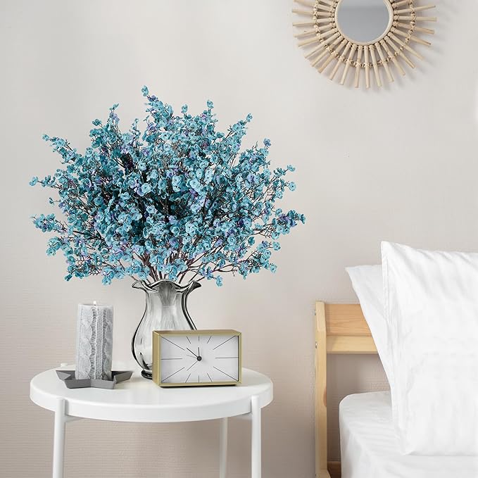 Sggvecsy 15 Pcs Babys Breath Artificial Flowers Gypsophila Bouquets Bulk Real Touch Fake Silk Flowers for Home DIY Floral Arrangement Table Centerpiece Fall Thanksgiving Autumn Decoration (Fall Blue)
