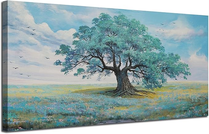 Ardemy Landscape Wall Art Canvas for Living Room Green Teal Tree Scenery Painting Bedroom Nature Picture Artwork Framed Bathroom Dining Room Kitchen Home Office Wall Decor, Large 40"x20"
