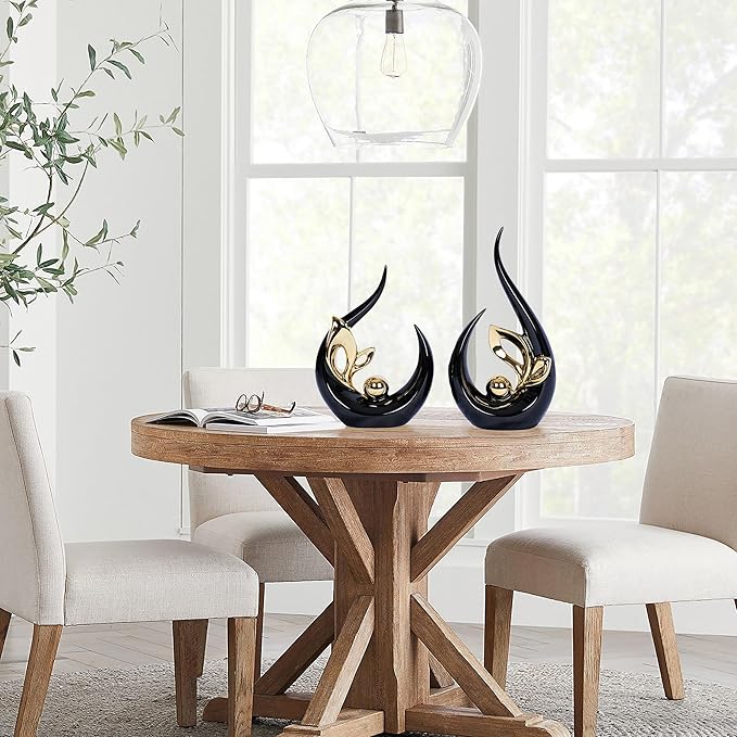 2 PCS Black and Gold Mid Century Modern Home Decor Centerpiece for Living Room, Dining Table, Kitchen, Bedroom, Shelf, Desktop, Bookshelf, and Office