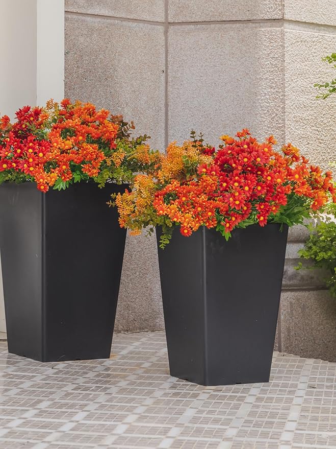 15 pcs Fall Artificial Outdoor Branch with Eucalyptus Leaves, Fake Silk Daisy, Faux Flower for Indoor Outside Hanging Plants Garden Porch Window Box Home Wedding Farmhouse Décor