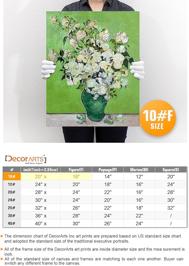 DECORARTS - Pink Roses in a Vase, Vincent Van Gogh Art Reproduction. Giclee Canvas Prints Wall Art for Home Decor 20x16