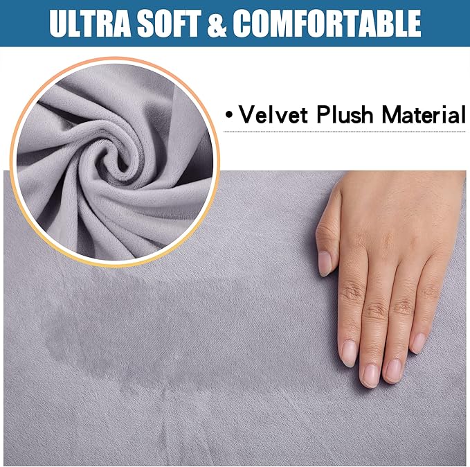 Smiry Velvet Seat Covers for Dining Room Chair Set of 6, Stretch Fit Removable Washable Chair Seat Cushion Protector Slipcovers with Ties, Light Grey