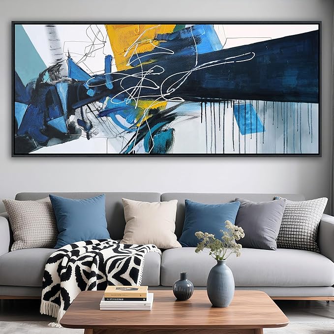 KLAKLA Oversized Artwork 86x39 Inches - Abstract Huge Canvas Picture Wall Decor Living Room Extra Large Wall Art for Walls Bedroom Office Decoration Modern Frame Wall Art