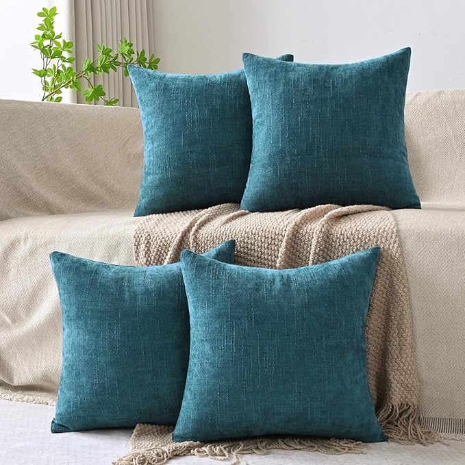 Set of 4 Soft Textured Decorative Throw Pillow Covers 24x24 Inch Cozy Farmhouse Cushion Cover Square Accent Pillow Cases for Bed Couch Sofa Living Room, Teal