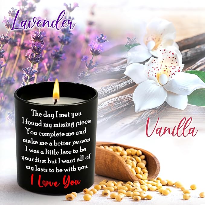 Couple Gifts for Him Her - Long Lasting Vanilla Lavender Scented Candle 10 oz - Anniversary Birthday Gifts for Women Men Couples Boyfriend Girlfriend Husband Wife