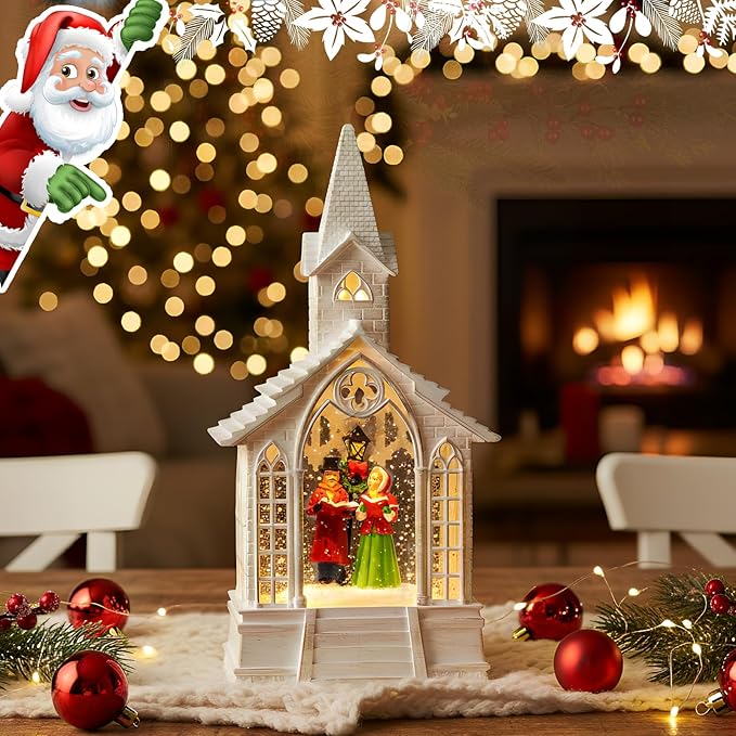 Christmas Snow Globes Church Choir Water Lantern,Silent Night Music, Holiday Decorations Gifts for Family Children or Friends