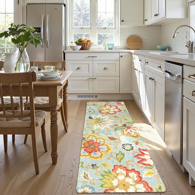 Lahome Floral Hallway Runner - 2x5 Washable Non-Slip Low-Pile Kitchen Rug, Laundry Room, Soft Paisley Print Modern Indoor Carpet Runner for Entryway Living Room, Bathroom Entrance