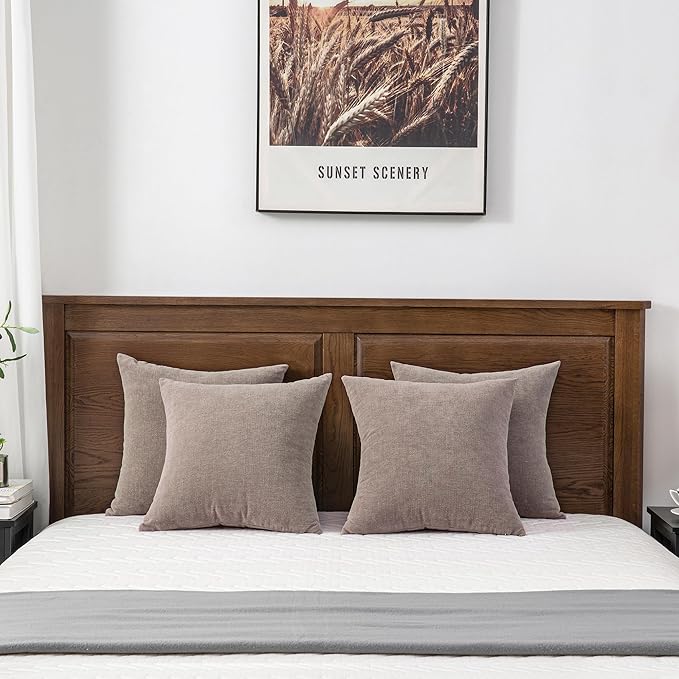 GAWAMAY Decorative Square Throw Pillow Covers 18"x18" Inch Set of 4, Super Soft Chenille Pillows Cover Fall Pillowcase for Living Room Bedroom Sofa Couch Cushion Cover Taupe Grey 45x45cm