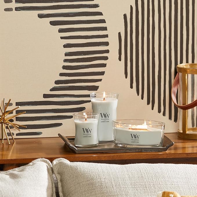 WoodWick Large Hourglass Candle Lavender/Cedar - Premium Soy Blend Wax Pluswick Innovation Wood Wick Made in USA