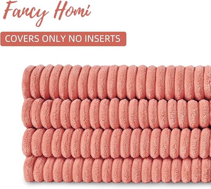 Fancy Homi 4 Packs Coral Lumbar Decorative Throw Pillow Covers 12x20 Inch for Living Room Couch, Rustic Farmhouse Boho Home Decor, Soft Striped Corduroy Rectangle Accent Peach Cushion Case 30x50 cm