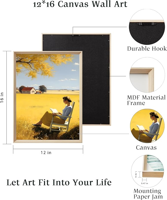 UPWOIGH Framed Wall Art, Edward Hopper Wood Canvas Wall Art,Autumn decor,12"x16" Cotton Pattern Vintage Poster Wall Decor Aesthetic for Living Room Bedroom,Set of 3,Accessories