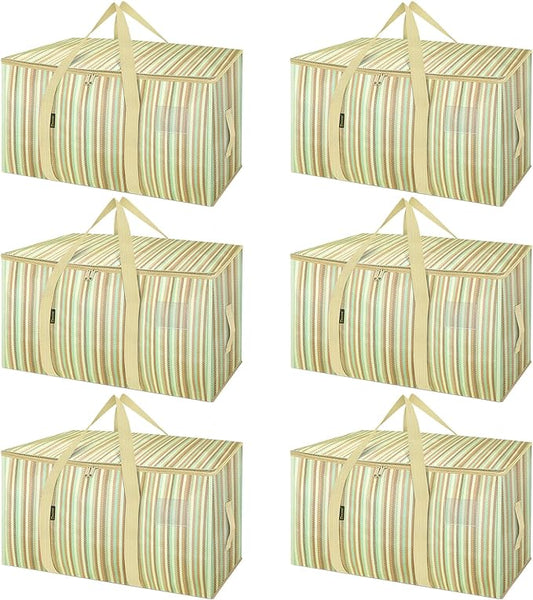 BALEINE 6-Pack Oversized Moving Bags with Reinforced Handles, Heavy-Duty Storage Tote for Clothes, Moving Supplies (Color Strip, 6-Pack)