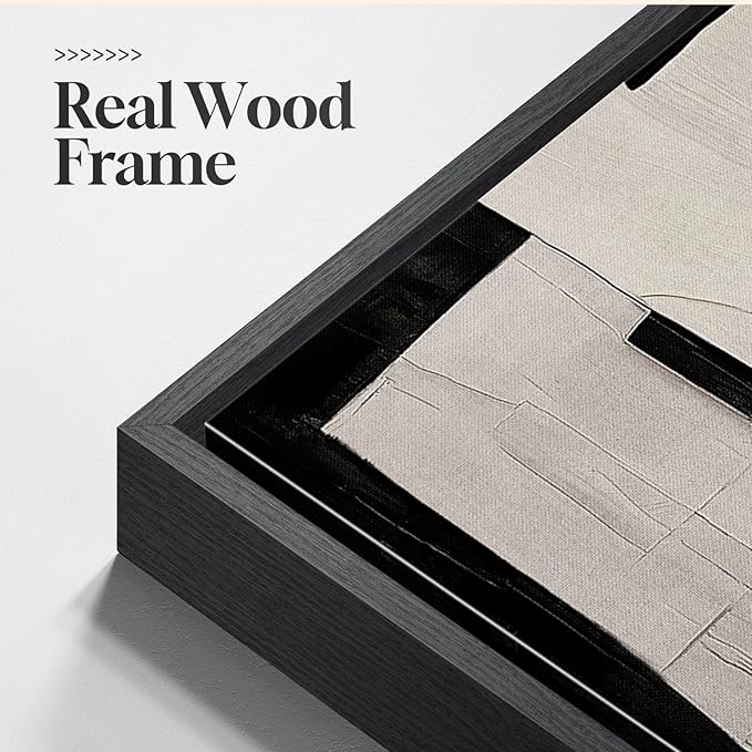 Large Framed Black and White Abstract Wall Art for Living Room, 2 Piece Modern Canvas Prints Paintings Artwork for Walls, Minimalist Black Beige Pictures for Hallway Dining Bedroom Wall Decor 24x36 In