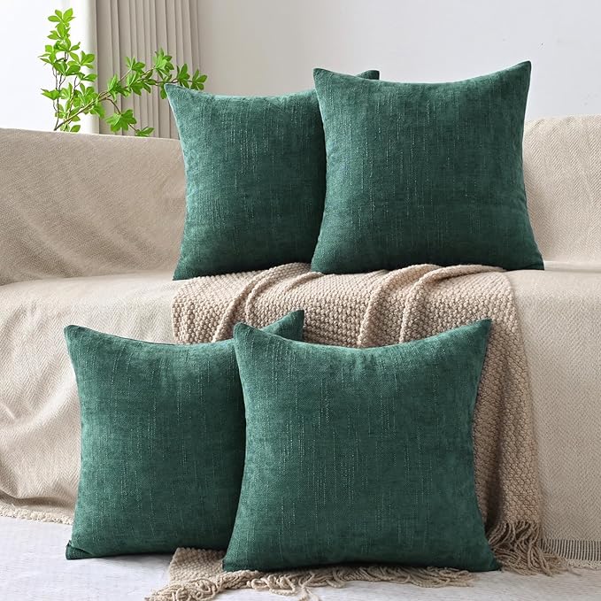 Set of 4 Soft Textured Decorative Throw Pillow Covers 18x18 Inch Cozy Farmhouse Cushion Cover Square Accent Pillow Cases for Bed Couch Sofa Living Room, Dark Teal