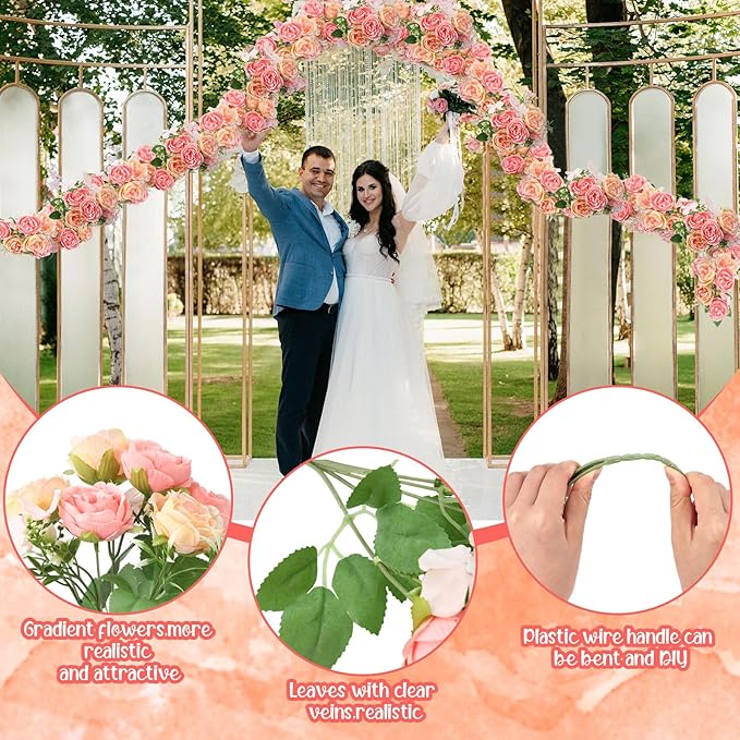 Geosar 8 Bundles Artificial Peonies Flowers Fake Silk Peony Bouquet Faux Peonies Flowers Bulk for Decoration Vase Florals Arrangements Wedding Party Table (Pink,Yellow)