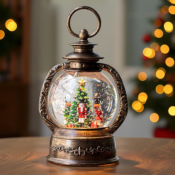 Nutcracker Snow Globe, Musical Christmas Water Lantern with Swirling Glittering Home Decoration and Gift, Battery Operated or USB Powered